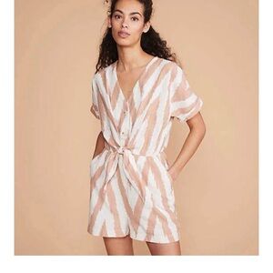 Lou & Grey for LOFT  Ikat Tie Front Romper .Size M Color Light Brown Sugar